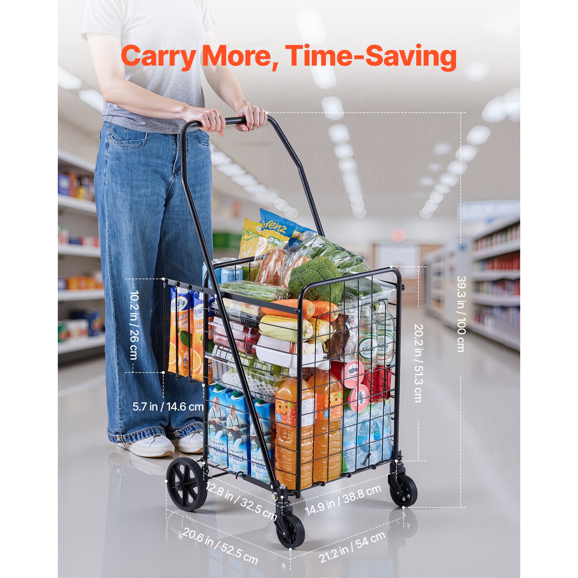 Heavy Duty Folding Shopping Cart With Dual Baskets And Wheels_voghion.com